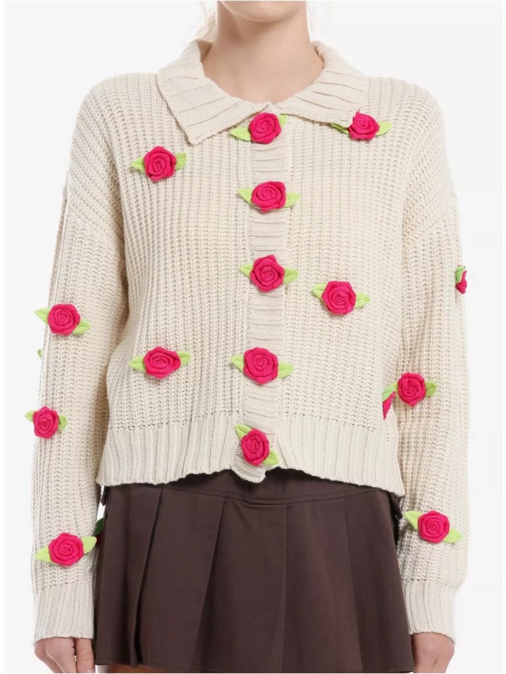 Sweet Society Cream Crochet Rosette Cardigan Size M